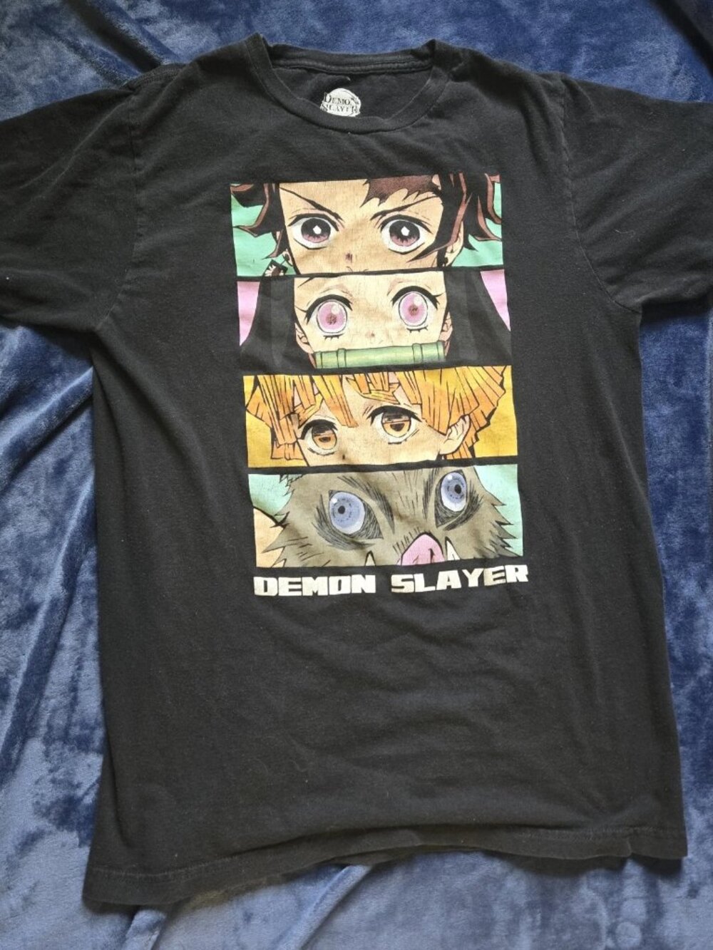 Demon Slayer Anime Character Eyes Graphic T-Shirt Black Size Medium